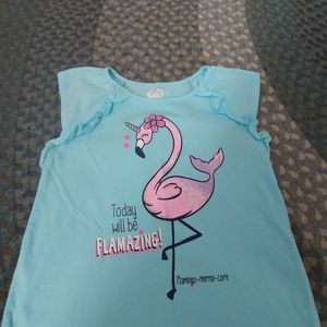Girls flamingo top with ruffles by sleeves